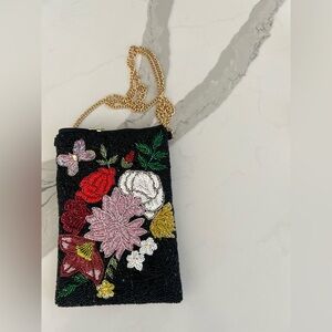 Floral Beaded Black Clutch